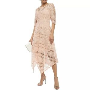 MAJE Ripaz guipure lace midi hanky hem career cocktail dress in rose Size 1 (S)